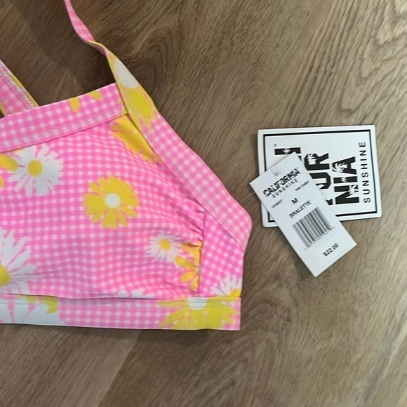 NWT California Sunshine Pink Gingham Floral Bikini Top and Bottom - Picture 2 of 5